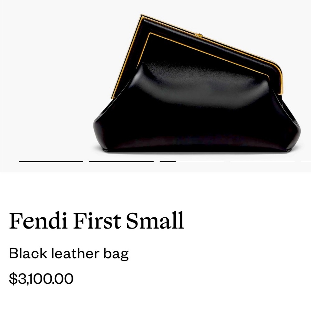 Small Fendi First bag made of soft, black nappa leather, oversized metal F clasp